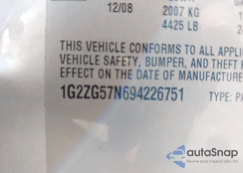 2009 Pontiac G6 z USA, uszkodzony, nr VIN 1G2ZG57N694226751